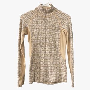 Kari Traa Wool Zip Long Sleeve Pullover Top Base Layer Ski Outdoors XS Tan Cream